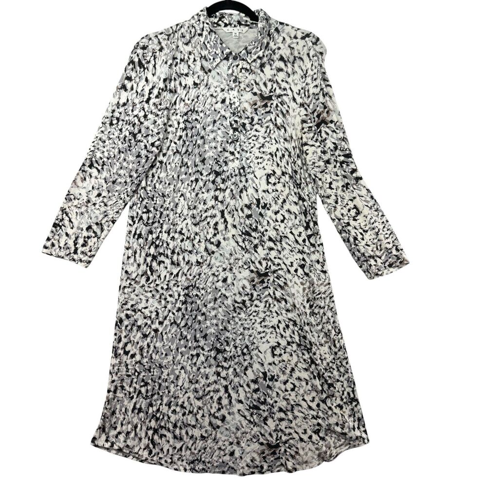 CAbi Dress Women’s Medium White Gray Black Long Sleeve Button Down Collared Cute